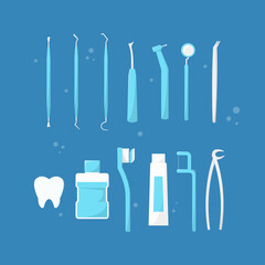 flat illustration set of dentist tools