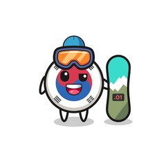 Illustration of south korea flag character with snowboarding style