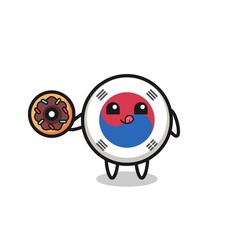 illustration of an south korea flag character eating a doughnut