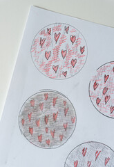 grungy circles with hearts