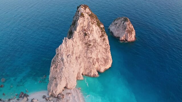 Akra Keri Zante. Mizithres rock island in Zakynthos Greece