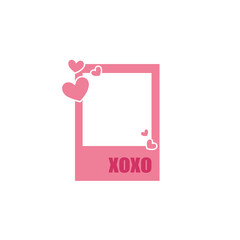 Printable Valentine's Day photo frames with pink hearts, xoxo inscription, love hashtag and quotes. Will you be my Valentine template. Happy Valentine's day photo booth prop. Vector illustration
