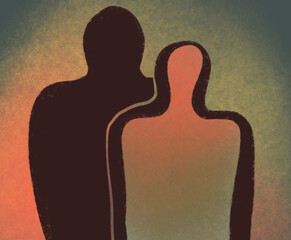 illustration of two silhouettes. stylized people, abstract, different - 484779104