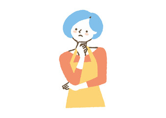 エプロンをして首を傾げる女性_色