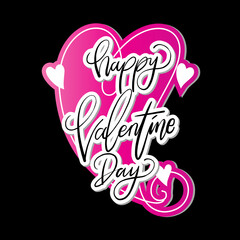 Hand Drawn Text Happy Valentine Day With Doodle Leaf. Retro Style Text. Modern Calligraphy. Can Be use for Sticker, shirt, mug, postcard, journaling.