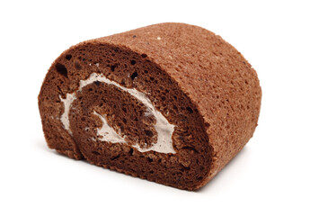 Tasty chocolate cake roll isolated on white 