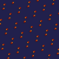 Colorful pattern of fresh red tomatoes on violet background. Top view. Flat lay. Pop art design