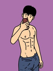 cute man cartoon on purple background