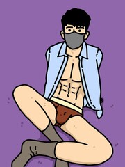 cute man cartoon on purple background