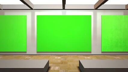 Art gallery with picture mock-up screen frame, art and decor style background