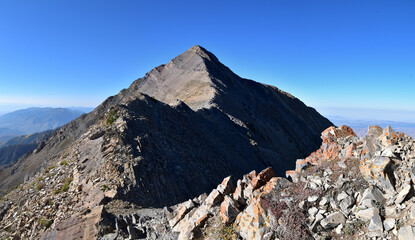 Mount Nebo Wilderness autumn panoramic views hiking from peak 11,933 feet, highest peak in the Wasatch Range of Utah, Uinta National Forest, United States. USA.