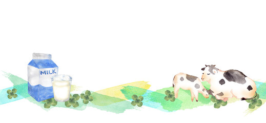 牛乳と牛の親子のフレーム