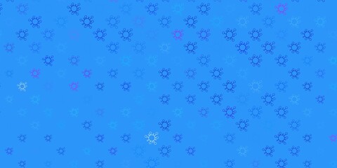 Light blue, red vector background with covid-19 symbols.