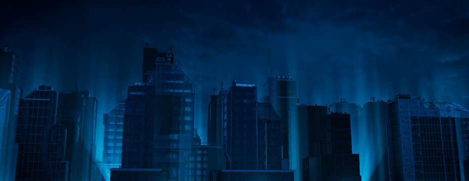 Contemporary Metropolis Wallpaper. Futuristic Superstructures Illuminated with Blue Light.