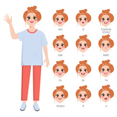 Naklejka premium Character for animation mouth in doctor. Mouth pronounce letters with lips, tongue and teeth.