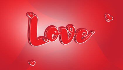 Love text 3d cartoon style romantic editable text effect with red background 
