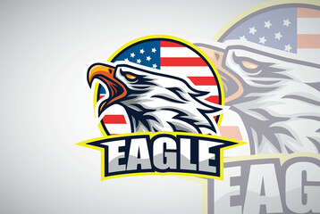 Eagle Logo American USA Flag Circle Background Design Esport Sports Mascot Vector Illustration Art