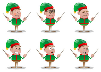 Christmas Elf orchestra conductor. Vector cartoon character illustration of Santa Claus's little worker, helper.