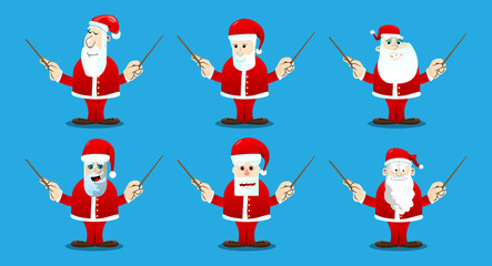 Santa Claus in his red clothes with white beard orchestra conductor. Vector cartoon character illustration. © noravector