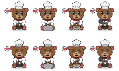 Obraz premium Vector Illustration of Cute sitting Bear cartoon with Firefighter costume. Set of cute little bear characters. Collection of funny little bear isolated on a white background.