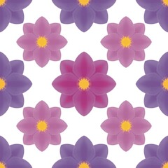 Seamless pattern, purple floral ornaments on the white background designed for wallpaper, clothing, carpet, curtain, and home decoration.