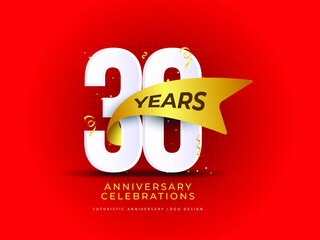 30 years Anniversary celebrations logo with ribbons. Gold color is elegant and luxurious.