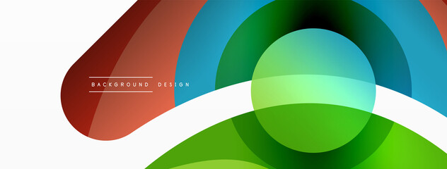 Fototapeta premium Abstract background with color geometric shapes. Beautiful minimal backdrop with round shapes circles and lines. Geometrical design. Vector illustration