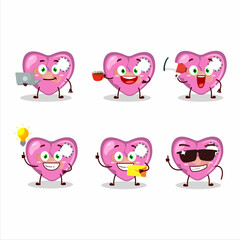 Pink broken heart love cartoon character with various types of business emoticons