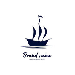 Big old classic pirate ship sailing logo icon silhouette - obrazy, fototapety, plakaty