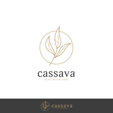 premium aesthetic cassava leaf logo icon template