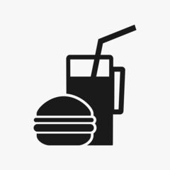 Burger with soft drink icon black and white template