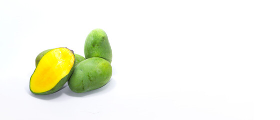 A group of fresh ripe mango is ready to eat isolated on white background