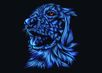 Dog line art vector illustration in vibrant color. Detail artwork for tattoo, apparel, merchandise, wall decoration. Fit for dark background. Vector graphic Eps 10