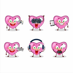 Pink broken heart love cartoon character are playing games with various cute emoticons
