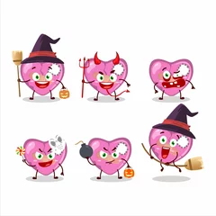 Fotobehang Halloween expression emoticons with cartoon character of pink broken heart love © kongvector