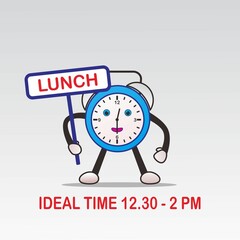  illustration of a clock cartoon with a meal time reminder. suitable for educational visual content about health