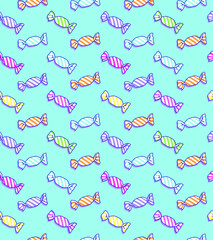 Vector hard candies and sweets seamless surface pattern design for fabric, scrapbooking, kids, and home decor projects.