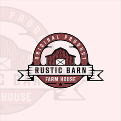 rustic barn logo vintage with outline vector illustration template icon graphic design. farm house livestock sign or symbol for professional farmer with retro badge and typography style © zyxroun