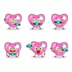 Photographer profession emoticon with pink broken heart love cartoon character