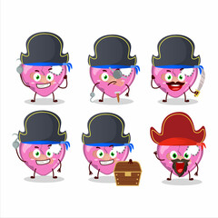 Cartoon character of pink broken heart love with various pirates emoticons