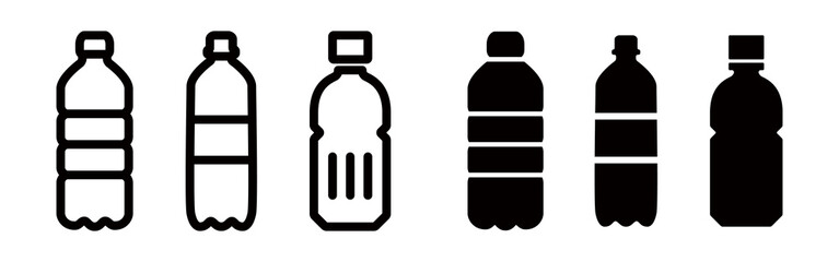 ペットボトル, プラスチックの白黒アイコンベクターデザインイラストセット素材