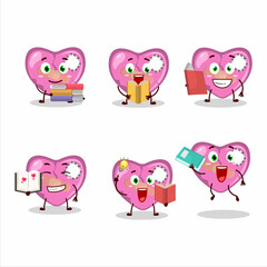A picture of pink broken heart love cartoon character concept reading an amusing book