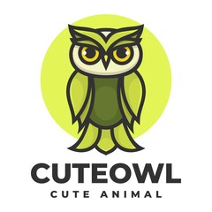 Vector Logo Illustration Owl Simple Mascot Style.