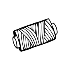 Vector isolated element. A skein of thread. Sewing threads. Embroidery threads. Black hand drawn doodle on a white background. The print is used for packaging design.