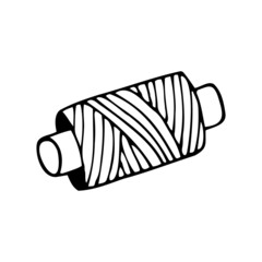 Vector isolated element. A skein of thread. Sewing threads. Embroidery threads. Black hand drawn doodle on a white background. The print is used for packaging design.