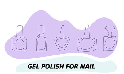 A set of jars for gel polish in lines. The silhouette of a nail polish jar. Objects and materials for a beauty and fashion salon. Vector illustration.