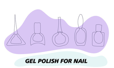 A set of jars for gel polish in lines. The silhouette of a nail polish jar. Objects and materials for a beauty and fashion salon. Vector illustration.