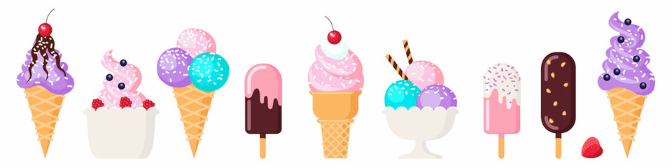 ice cream assortment on a white background