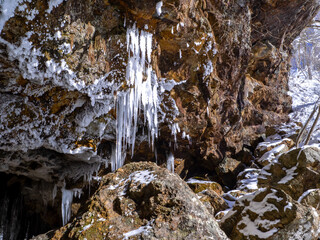 Fototapeta na wymiar Icicles in a cave (Otaki, Date, Hokkaido, Japan)
