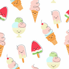 ice cream in a naive cartoon style makes a seamless pattern